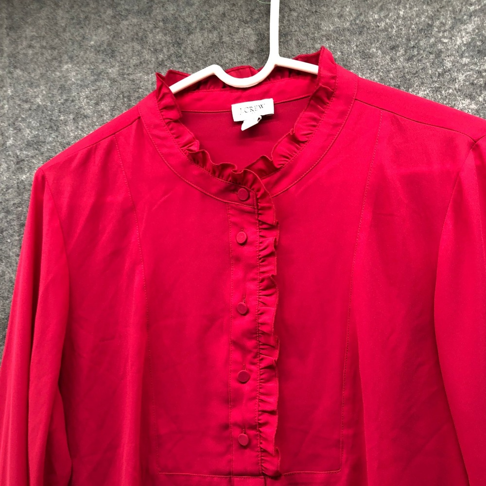 J.Crew Ruffle Collar Button Front Blouse Women 12 Pink Long Sleeve Casual Work - Picture 3 of 8